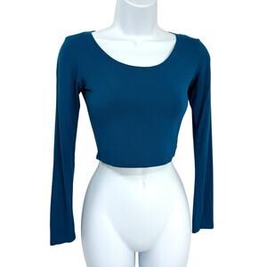 Topping Womens Long Sleeve Crop Top size Medium Jewel Teal Blue Modal Roundneck